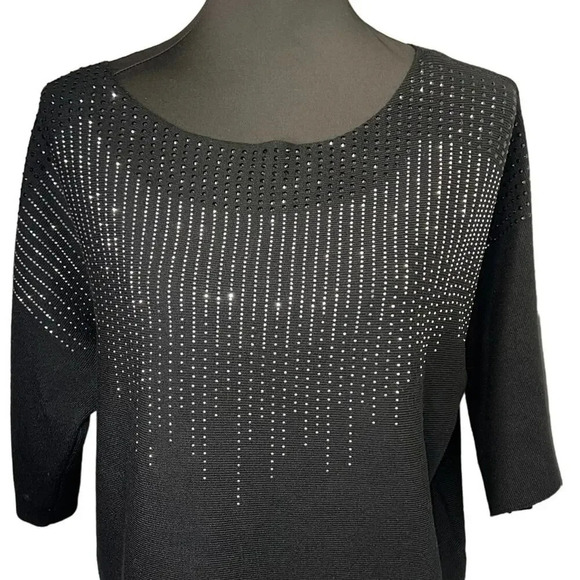 Luna, ribbed short sleeve silver black rhinestone embedded vent stretchy top XL - Picture 1 of 8